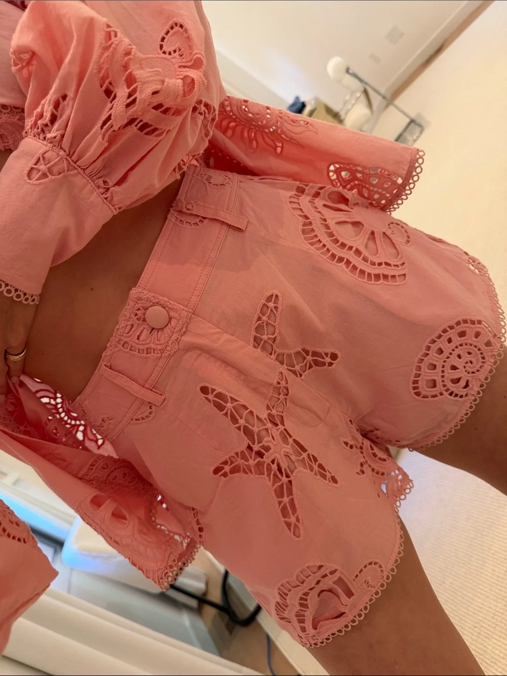 Pink Eyelet Cutout Button-Front Top - Picture 3 of 3